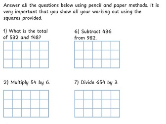 Y3 - Add, Subtract, Multiply, Divide Written Methods Practice