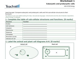 AQA GCSE Biology Cell Biology Worksheets & Answers