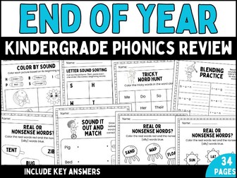 Kindergarten End of Year Phonics Review | Jolly Summer Worksheets