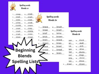Beginning Blends Spelling Lists