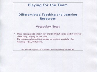 Playing for the Team : Vocabulary Notes