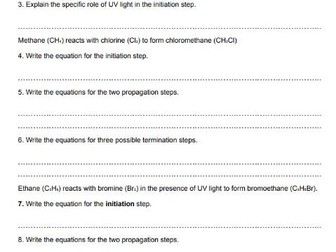 A level Chemistry Free Radical Substitution
