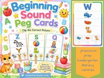 Beginning Sounds Peg Cards A-Z | Alphabet Phonics Clip Cards