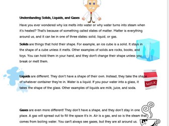 Solids, Liquids & Gases Science Reading