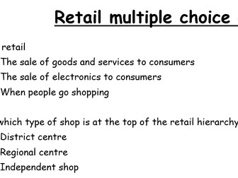 Eduqas Geography B Retail: multiple choice quiz