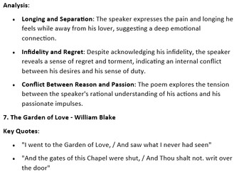 AQA Love Through The Ages Pre-1900 Poems