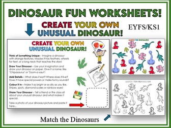 Dinosaur Fun Worksheets EYFS and KS1