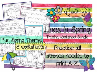 Tracing Activity - Lines in Spring Pre-Writing Worksheet Bundle