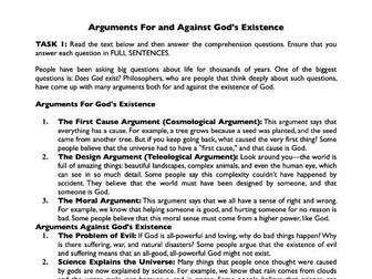 Arguments For and Against the Existence of God