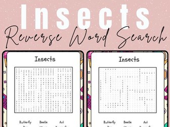 Insects - Reverse Word Search No Prep Printable Activity Worksheet