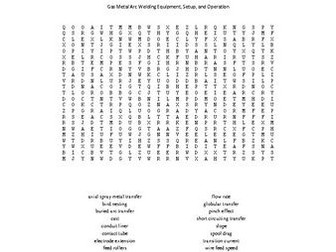 Gas Metal Arc Welding Word Search for a Metal Fabrication Course