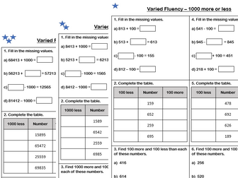 White Rose Maths - Year 4 - Place Value - 1000 more or less (Varied ...