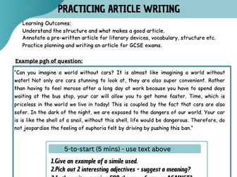 GCSE English Language - how to write an article - lesson