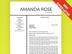 Cover Letter, FREE Template Editable, Education Resume, Teacher Cover