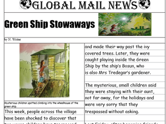 Newspaper report  based on The Green Ship complete with Talk for Writing text map.