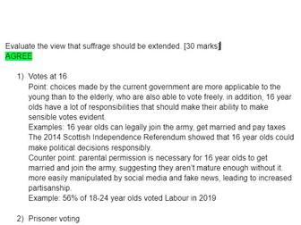 Edexcel A-Level Government and Politics Essay Plan