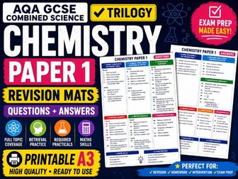 GCSE AQA Combined Science Chemistry Paper 1 Revision Mats | Questions & Answers | Printable A3
