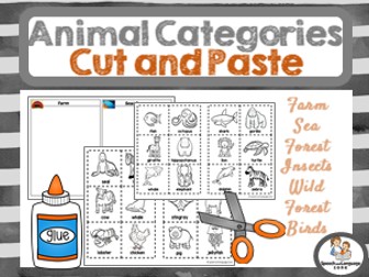 Animal Category Sorting - Cut & Glue - Vocabulary Builder