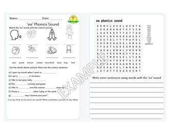 'ea' Phonics Sound Worksheet Activity (Set 3 RWI Aligned)