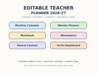 Editable Teacher Planner | Excel