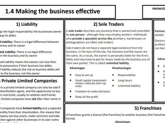 1.4 Knowledge Organiser for GCSE Business Edexcel 9 - 1 -  Making the business effective