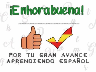 Diploma enhorabuena por avance en el aprendizaje del español