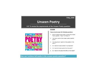 Unseen Poetry mini unit - Edexcel iGCSE Paper 1 resource