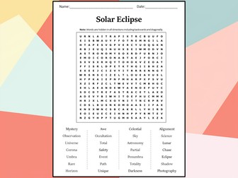 Solar Eclipse Word Search Puzzle Worksheet Activity