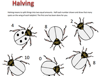 Halving worksheets for early years and KS1