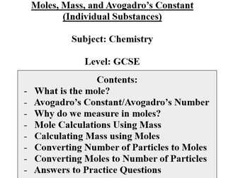 Moles, Mass and Avogadro’s Constant