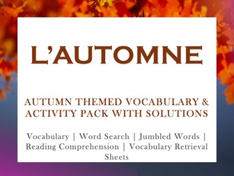 FRENCH AUTUMN VOCABULARY & ACTIVITY PACK | L’AUTOMNE | PUZZLES, ACTIVITIES, ACTIVE RECALL, KEY