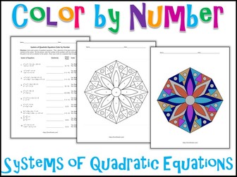 Systems of Quadratic Equations Color by Number