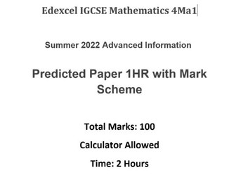 Edexcel IGCSE Maths Summer Summer 2022 Predicted Paper 1HR Advanced Information