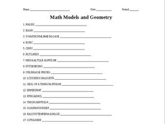 Math Models and Geometry Word Scramble for a Pre. Algebra Course