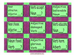 Word Form Cards 4 Pages = 36 Cards
