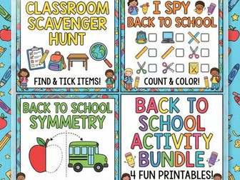 Back to School Activities | Classroom Scavenger Hunt, I Spy & Symmetry Drawing