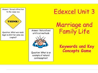 Edexcel Christianity Marriage and Family Life Keywords and Key Concepts Game