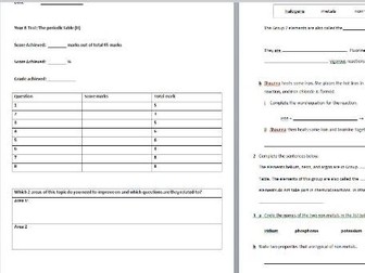 the periodic table test and markscheme Higher foundation KS3