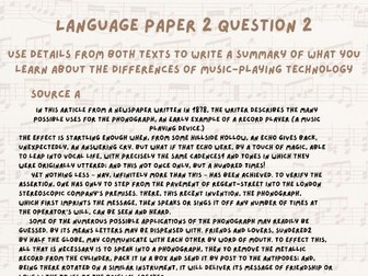 AQA English Language Paper 2 Question 2 - Sources, Question and Planning Sheet