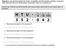 year 6 maths ordering decimals activity sheet with answers teaching