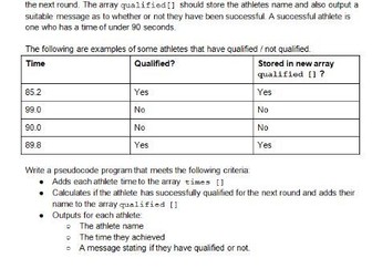 3x Large 15 mark questions on paper 2 0478 pseudocode