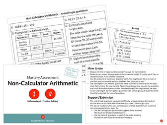 Non-Calculator Arithmetic Mastery Assessment