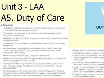 AAQ Health and Social Care - Pearson BTEC L3 Unit 3 - A5. Duty of Care