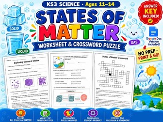 States of Matter Worksheet & Crossword Puzzle – Solid, Liquid & Gas