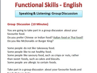 Functional Skills English/Literacy Speaking & Listening Group Discussion Task