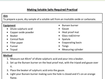 Making Soluble Salts Required Practical Sheet