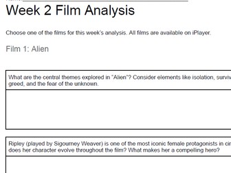 Film Analysis Handout Homework Sheet