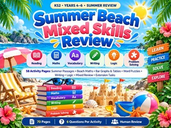 Summer Beach Mixed Skills Review | KS2 Maths, English & Science | 70 Pages