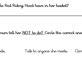 Little Red Riding Hood reading comprehension - for KS1 mixed Y1/2 class