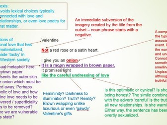 'Valentine' by Carol-Ann Duffy for AQA English Language and Literature Paper 1 Section C.